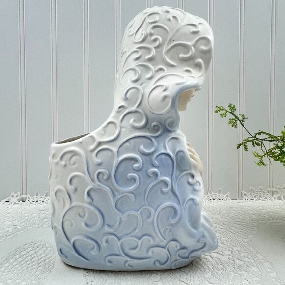 Vintage Samson Import Relpo Porcelain Praying Madonna Planter Blue & White  10" - Picture 7 of 14